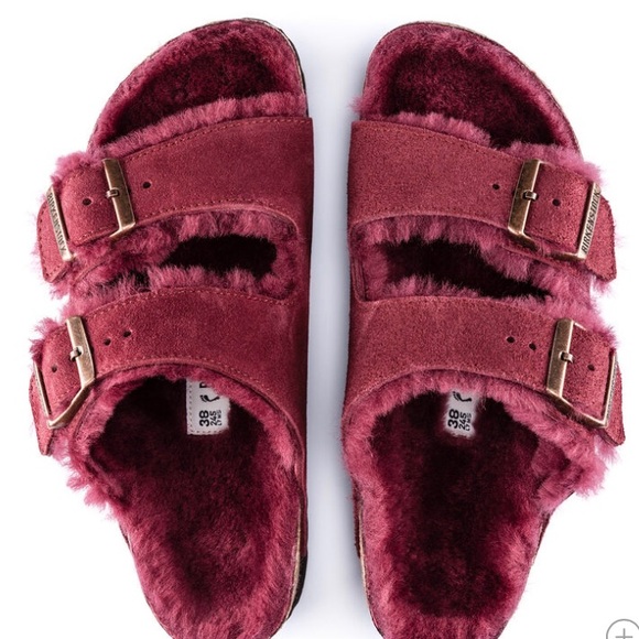 Birkenstock Arizona Shearling Sandals in Maroon - Picture 13 of 14